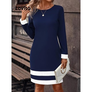 Lovito Vestido feminino elegante liso com contraste LNL52075