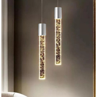 Lustre Pendente Tubo Cristal Bolhas Bivolt - Prateado
