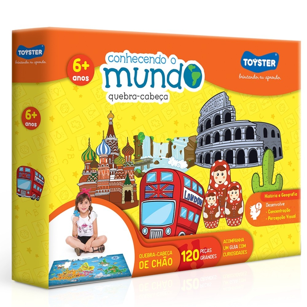 QUEBRA CABEÇA CONHECENDO O MUNDO 120 PEÇAS GRANDES TOYSTER PUZZLE BRINQUEDOS EDUCATIVO GEOGRAFIA em Oferta na Shopee