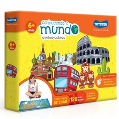 QUEBRA CABEÇA CONHECENDO O MUNDO 120 PEÇAS GRANDES TOYSTER PUZZLE BRINQUEDOS EDUCATIVO GEOGRAFIA