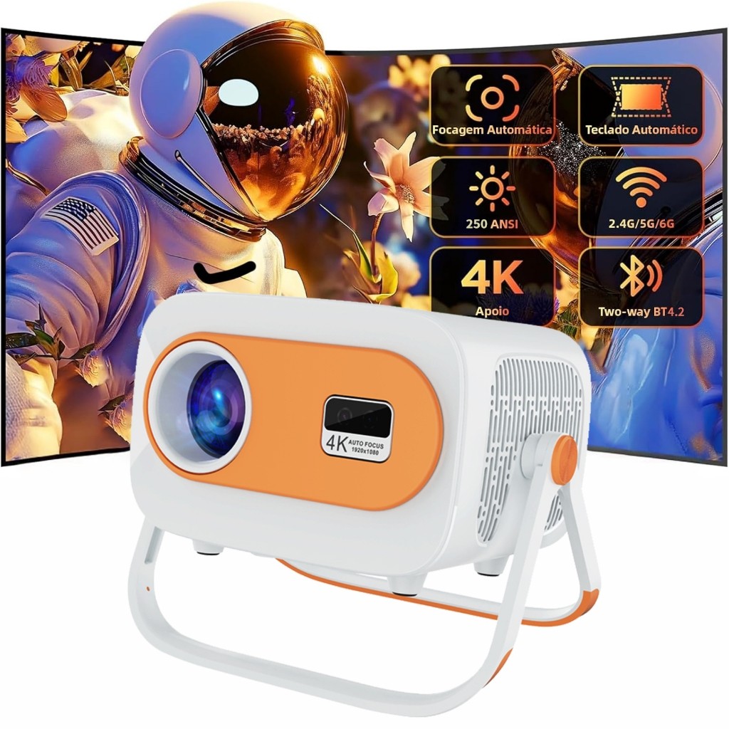 Projetor Portátil 4k HD Controle Bluetooth Android 13 Home Theater Alto falantes Embutido Projetores