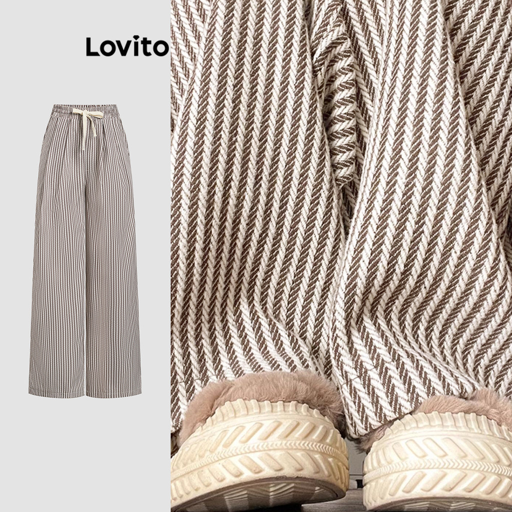 Lovito Calça Casual Listrada Com Gravata Frontal Para Mulheres L117AD212 - Women Clothes
