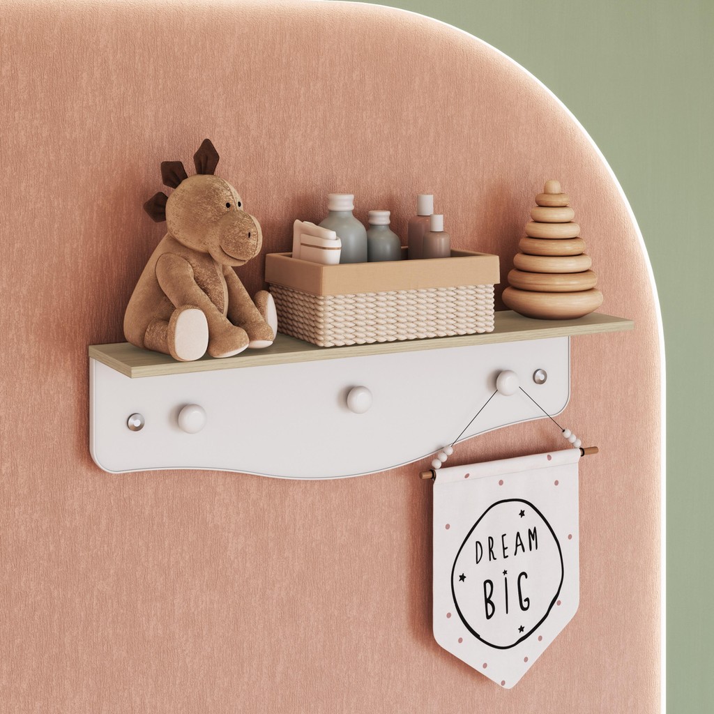 Prateleira com Cabideiro Decorativo Infantil de Parede - Home & Living