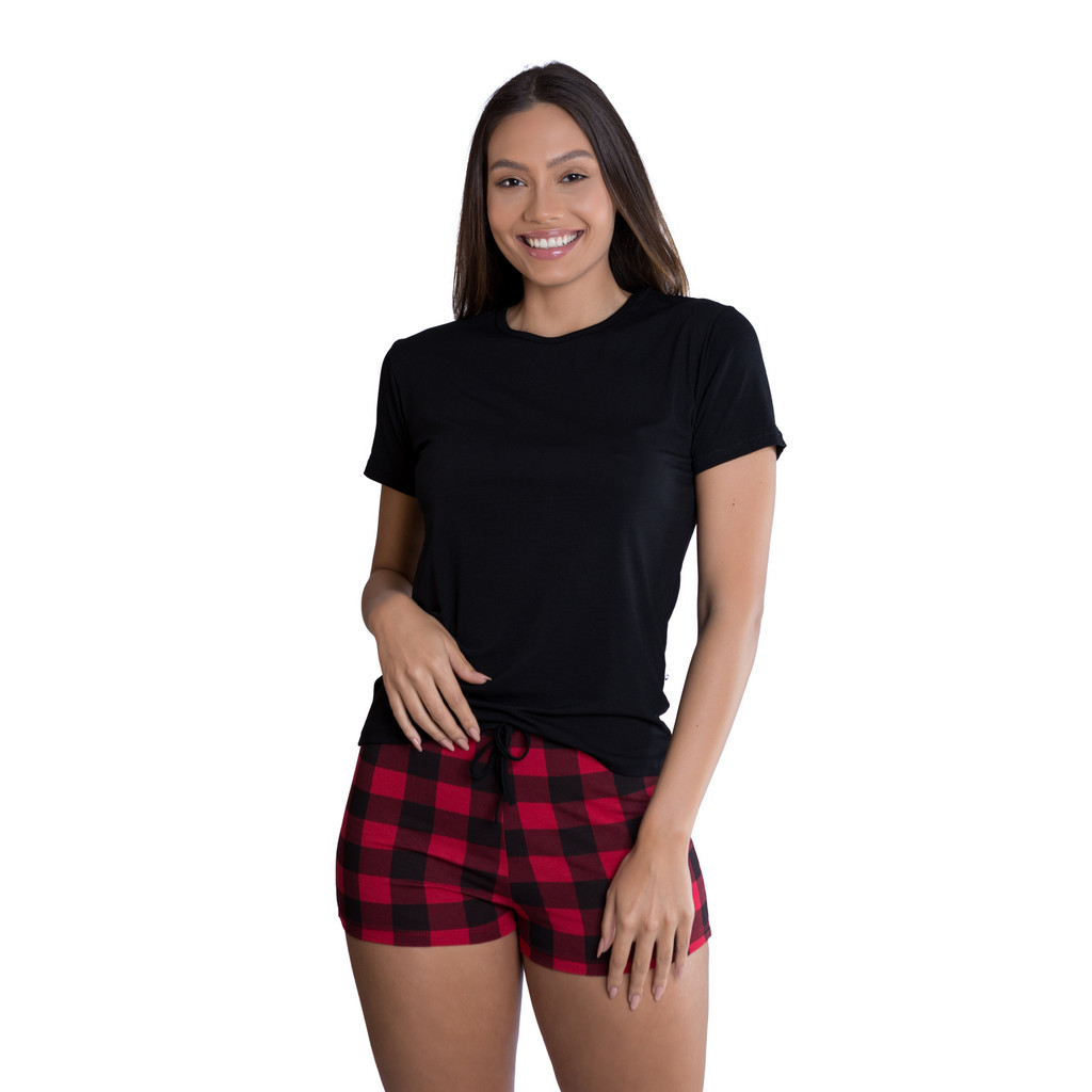 Pijama Manga Curta De Verão Xadrez Empório Do Algodão
