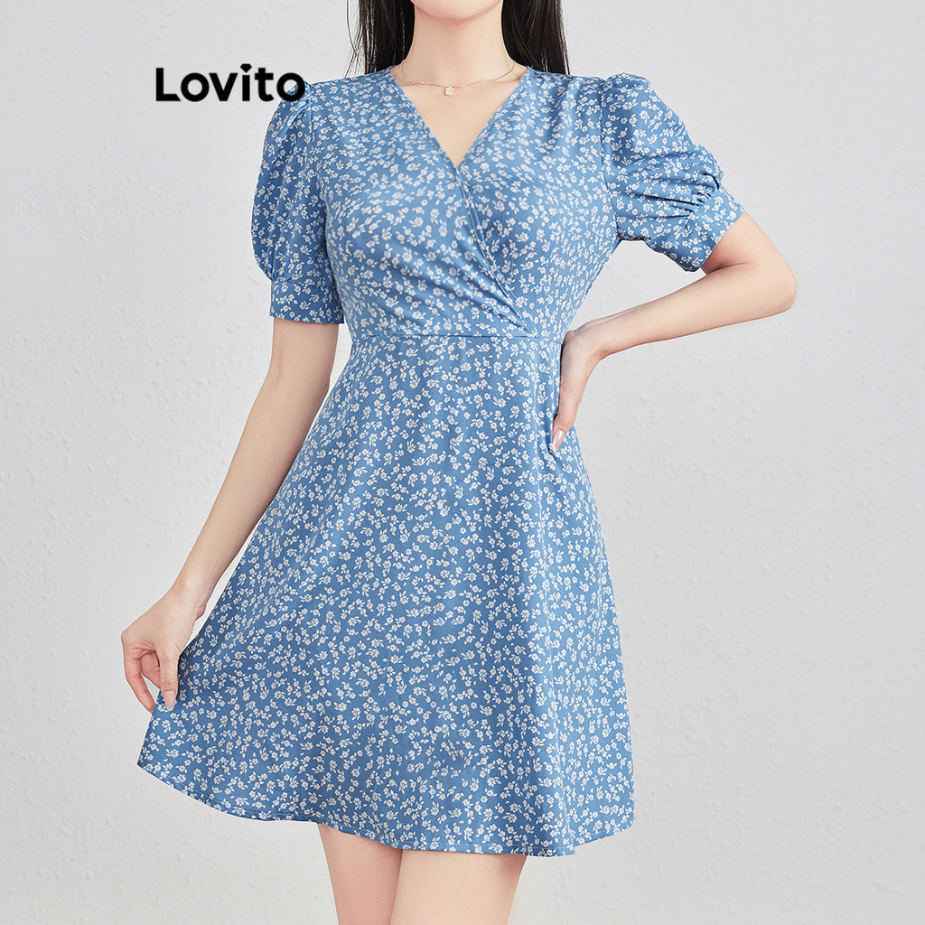 Detalhes do Lovito Vestido Casual Ditsy Floral Vestido Verão/Primavera Para Mulheres L121MD105