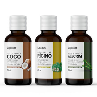 Kit Terapia Capilar 3 Óleos Coco + Rícino + Alecrim 60ml Lapace Nutrição Hidratação Fortalecimento em Oferta na Shopee