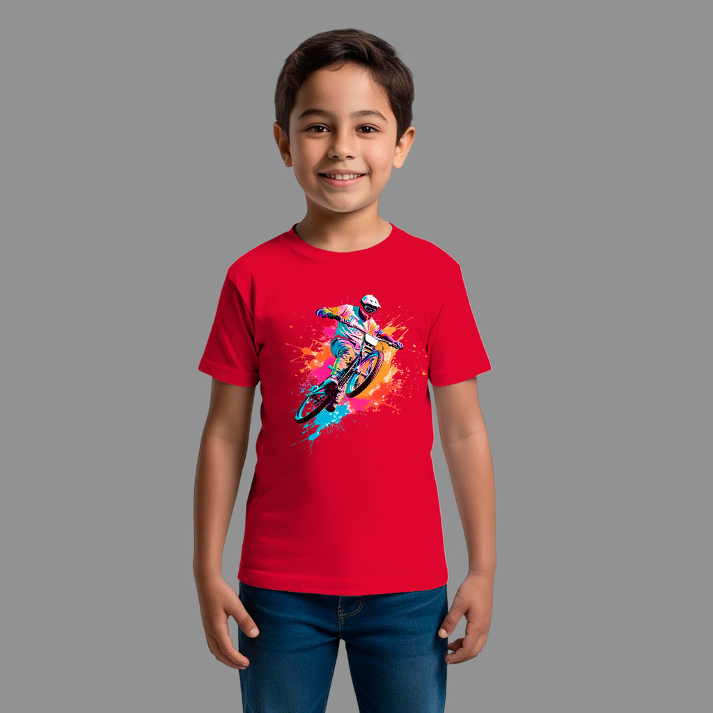 Camiseta Infantil Básica Masculina Streetwear Casual Confortável Manga Curta Gola Redonda Motocross