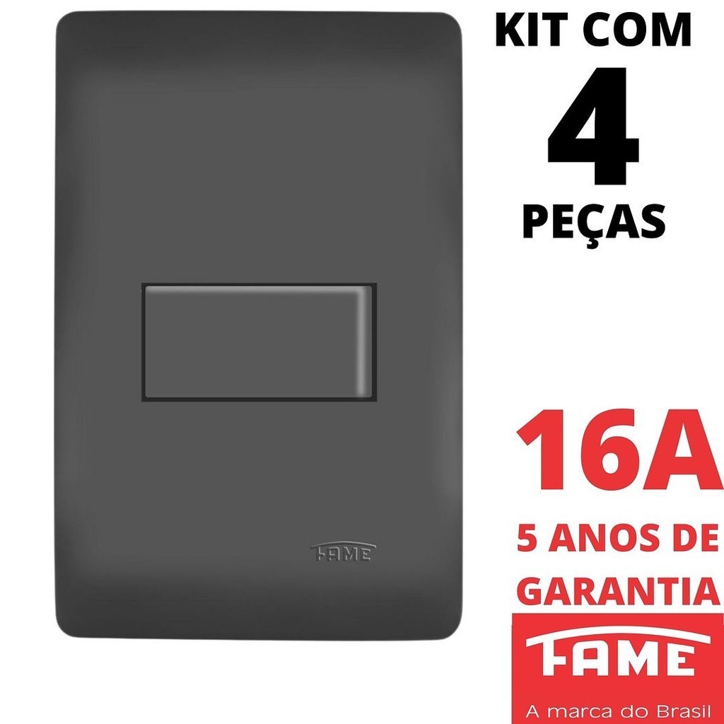 4un Interruptor Bipolar Paralelo Three Way 16A Com Placa Habitat Black Preto FAME