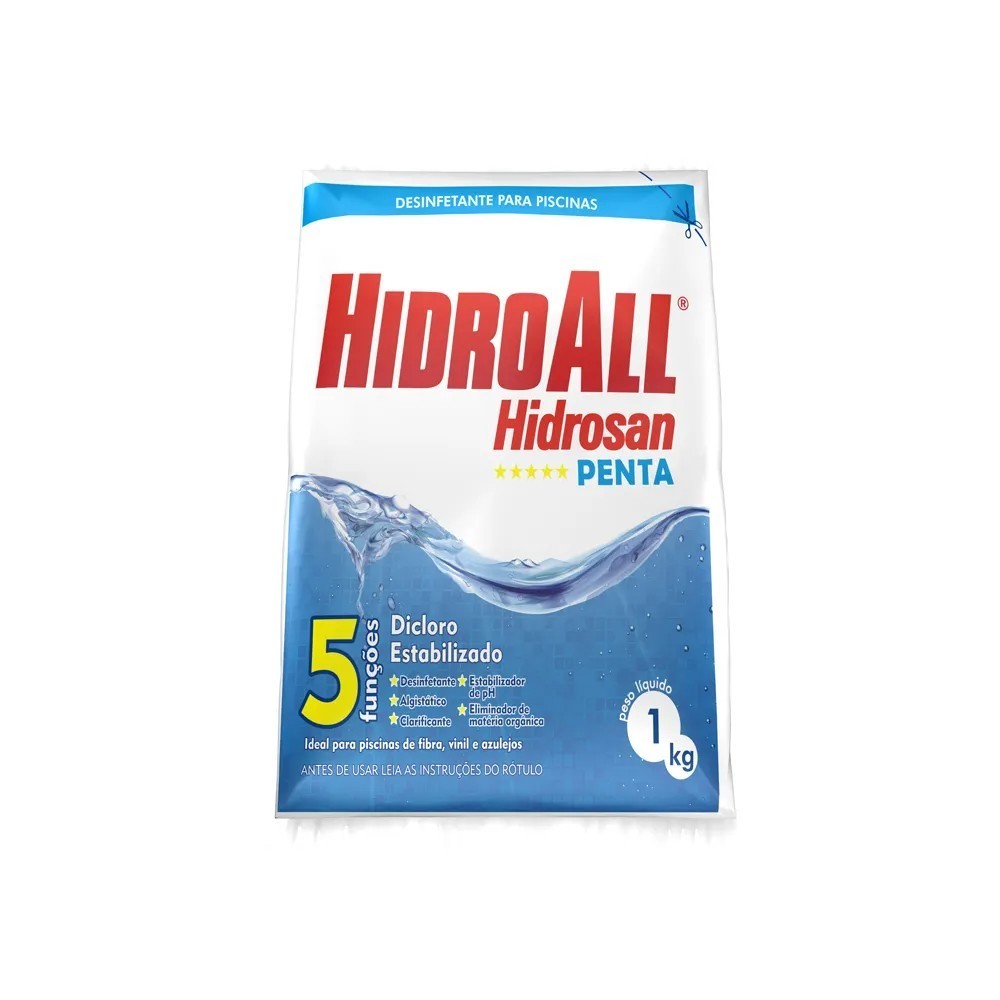 Cloro para Piscina Hidroall Hidrosan Penta 5 Funções 1Kg