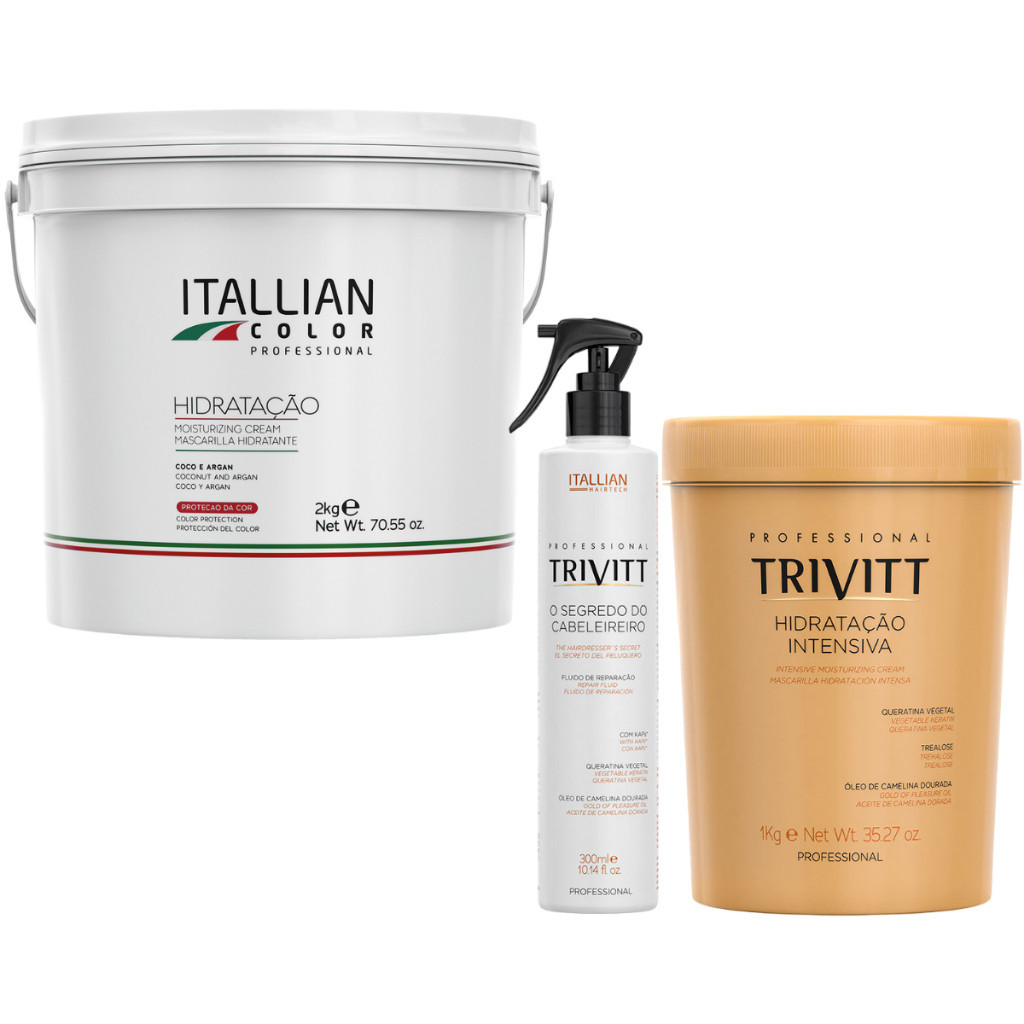 KIT HIDRATAÇÃO 2KG HIDRATAÇÃO INTENSIVA 1KG E SEGREDO DO CABELEIREIRO TRIVITT