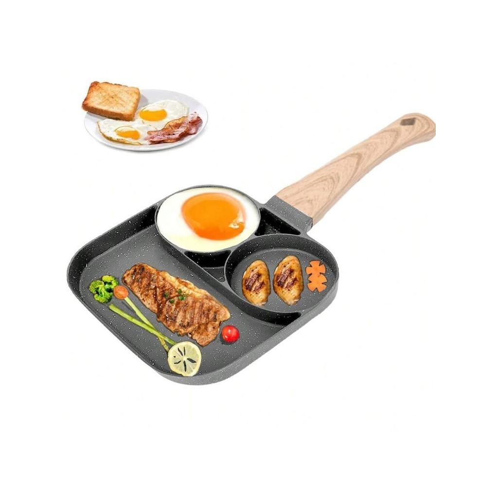 1 Panela De Fritar Ovo E Hambúrguer, Antiaderente Com Cabo De Madeira, Adequada Para Fogão