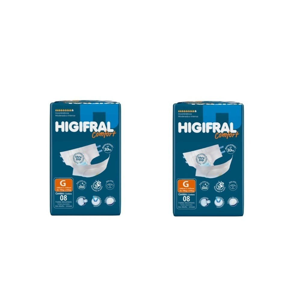 Kit 2 Fralda Adulto Higifral Confort G 8 Unidades - Eurofral