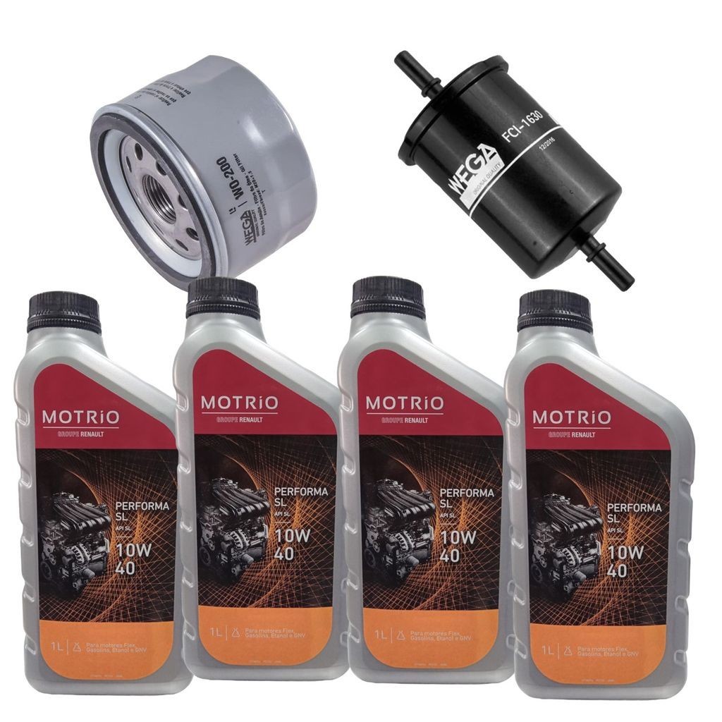 Kit Revisão 4 Litros Óleo Motrio 10W40 + Filtros Óleo e Combustível Logan Sandero Clio Symbol Kangoo Motor 1.6 8V Gasolina e Flex em Oferta na Shopee