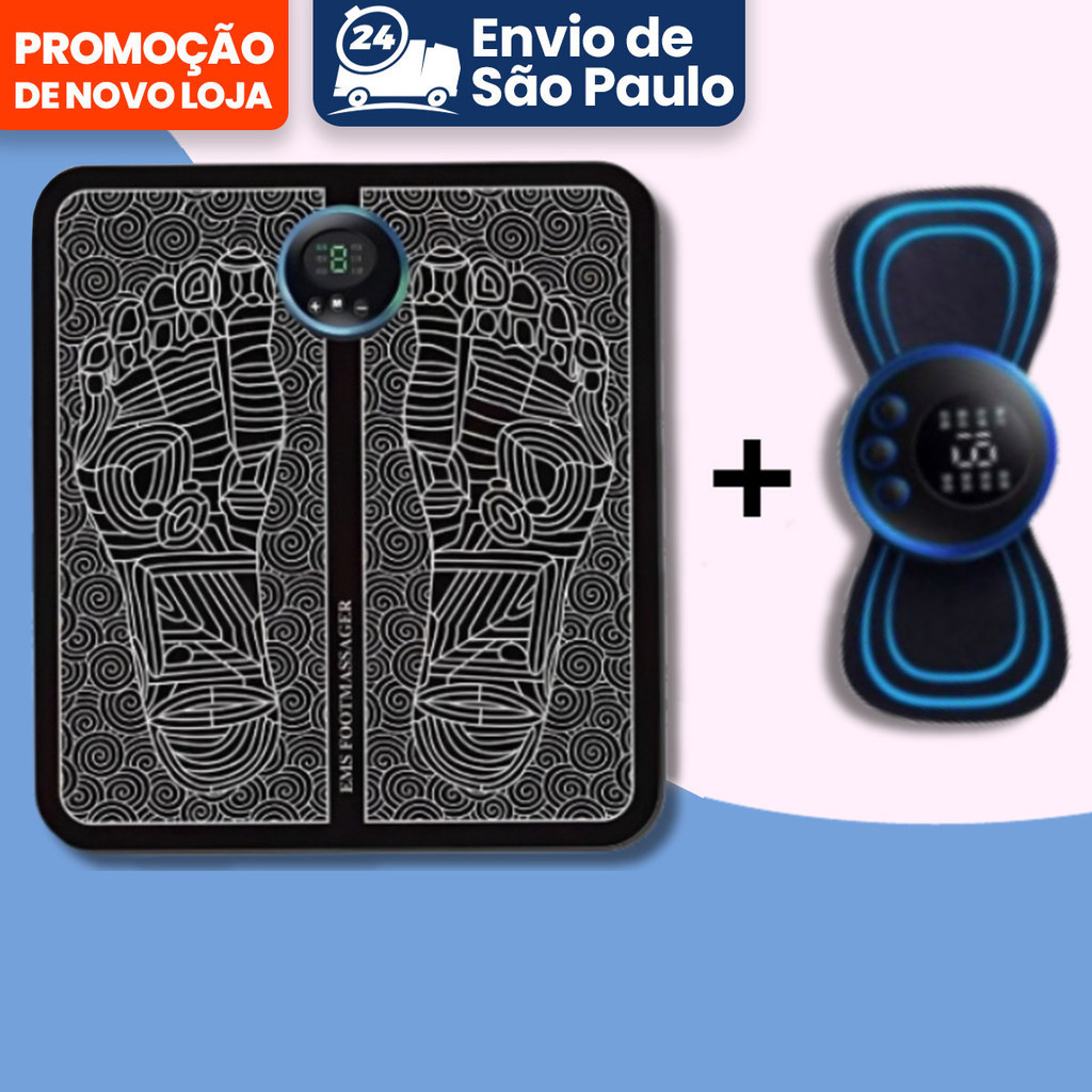 Kit Tapete E Mini Massageador Elétrico Dor Pés E Musculares Tapete Massageador de Pés Elétrico Portátil Recarregável EMS