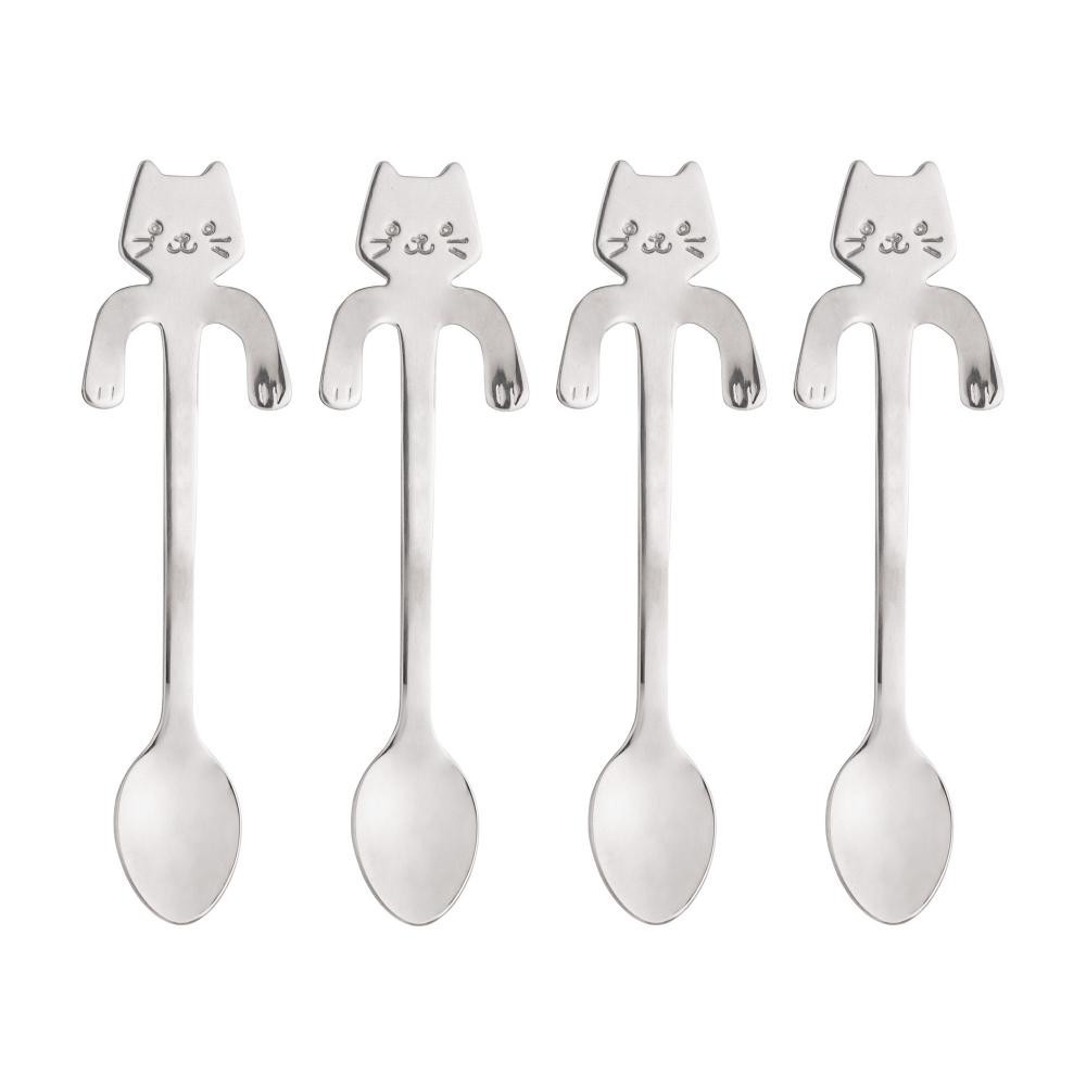 4 Colheres de Chá Wolff Cat Prata de Aço Inox