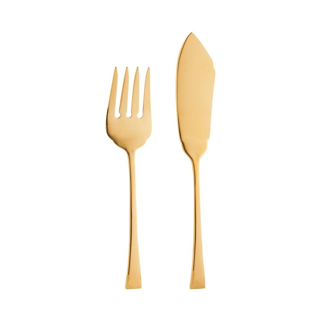 Faca e Garfo para Servir Wolff Berna Dourado de Aço Inox - Home & Living
