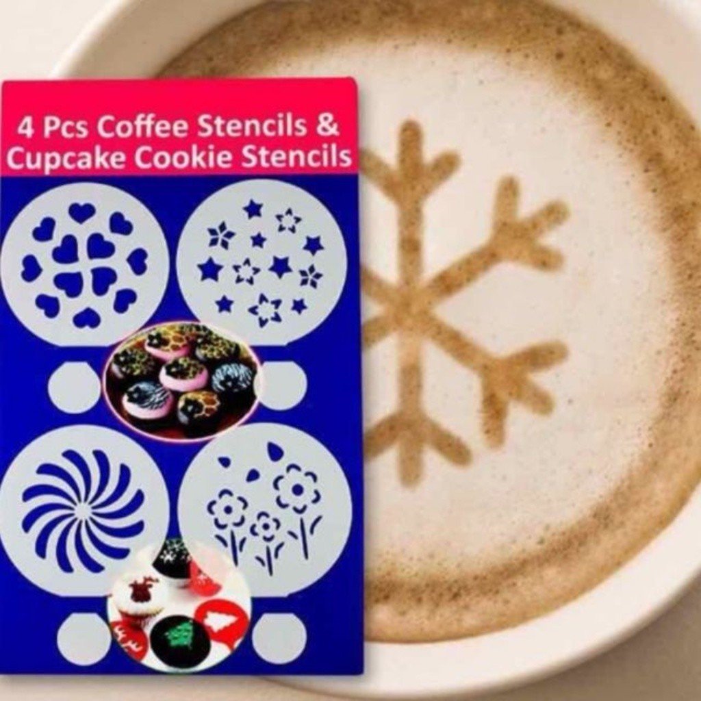 Stencil para Bolos Biscoitos (Conjunto 4 Unidades) Café Pintura Confeitaria Artesanato Modelos Diversos