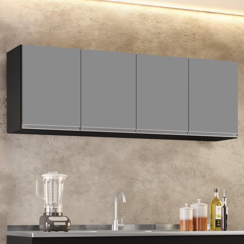 Armário Aéreo 160cm 4 Portas Nevada Preto/Cinza - Lumil Móveis em Oferta na Shopee