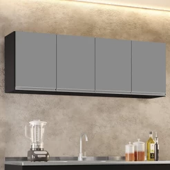 Armário Aéreo 160cm 4 Portas Nevada Preto/Cinza - Lumil Móveis