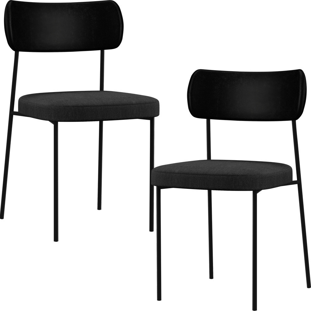 Kit 02 Cadeiras Estofadas Para Sala De Jantar Melina L02 Couríssimo Preto Linho Chumbo - Lyam Decor em Oferta na Shopee