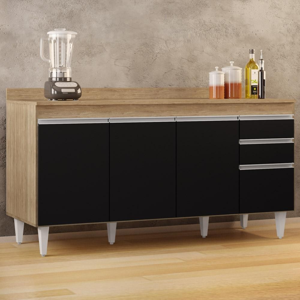 Balcão Gabinete para Pia com Tampo 160cm Arkansas Castanho/Preto - Lumil em Oferta na Shopee