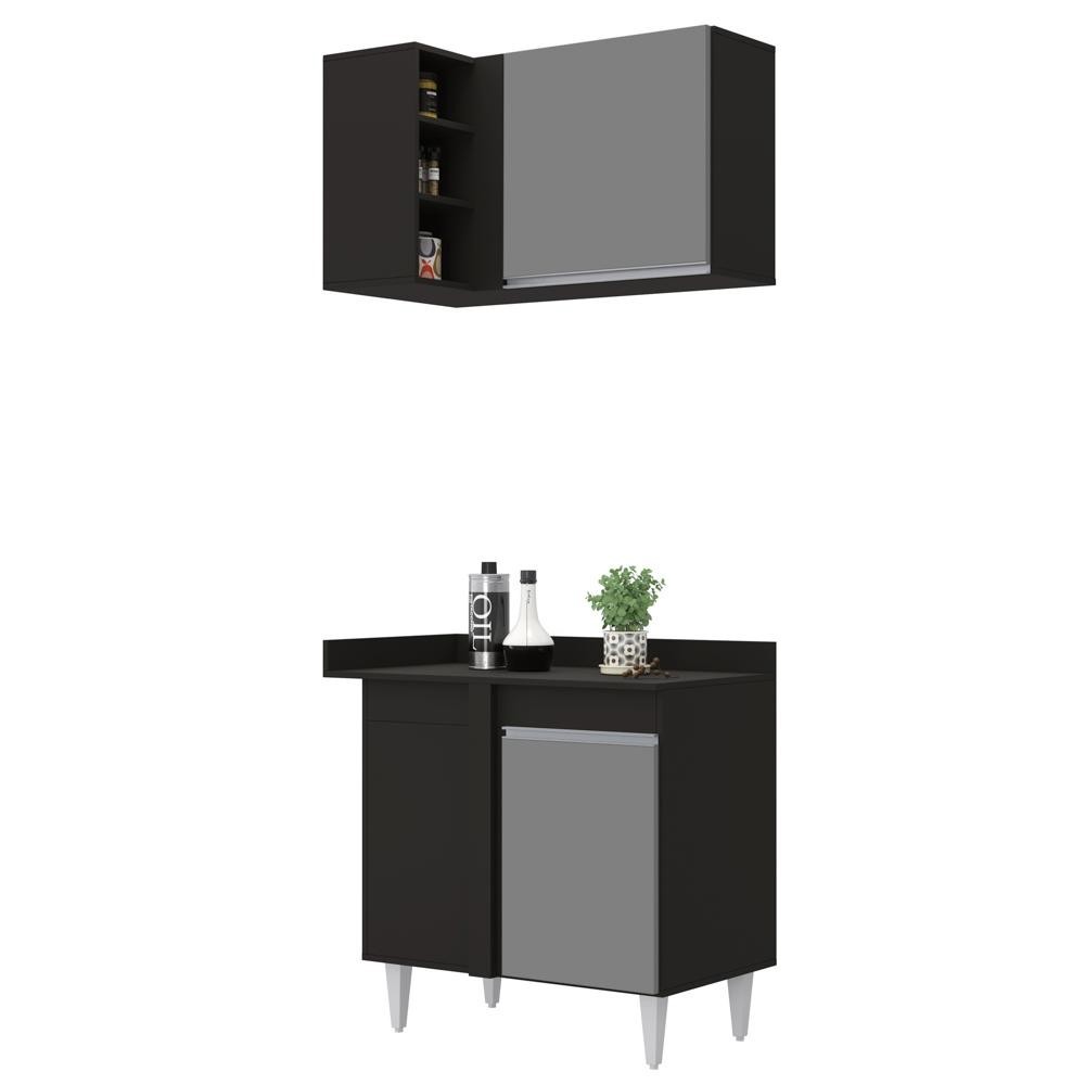 Balcão 1 Porta Denver e Armário Aéreo Austin de Canto Preto/Cinza - Lumil em Oferta na Shopee