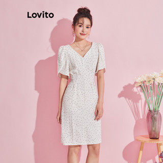 Lovito Casual Vestido Feminino de Bolinhas e Jacquard L74ED318