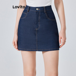 Lovito Casual Saia Jeans com Bolsos para Mulheres L74ED016