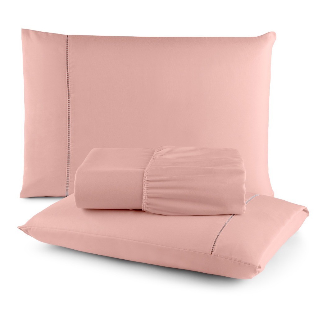 Jogo De Lençol Queen 03 Peças 400 Fios Ponto Palito Rose Rosa em Oferta na Shopee