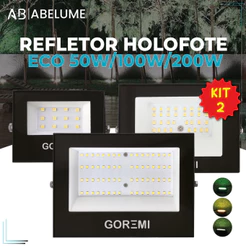 Kit1/2 Refletor LED 200W 100W 50W Holofote Bivolt ECO A Prova d'água Luz Branca, Quente e Verde | Áreas Externas