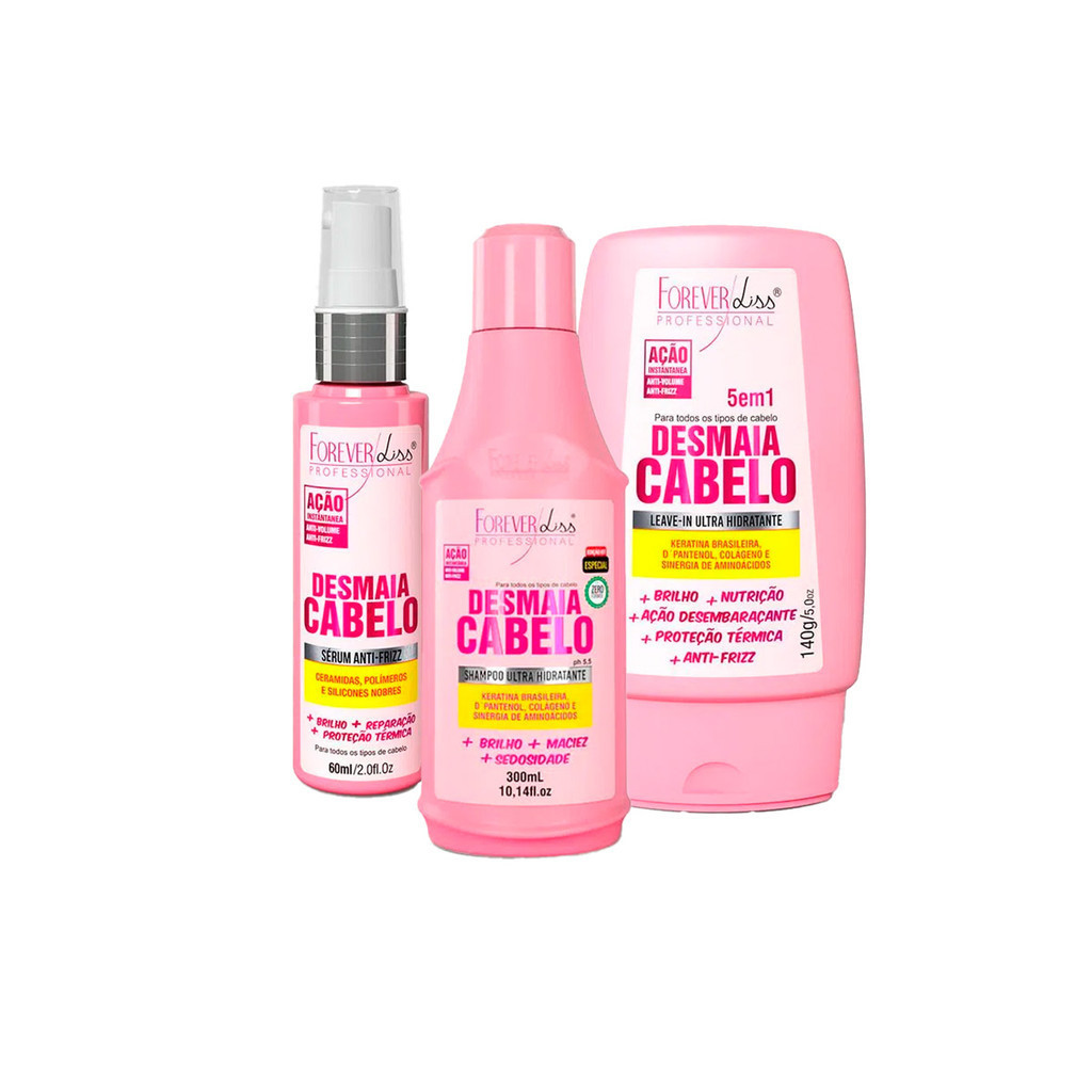 Kit Forever Liss Shampoo Sérum Leave-in Desmaia Cabelo