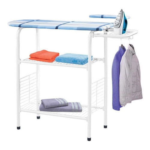 Tabua Mesa De Passar Roupa Grande Extra Forte Com Armarinho Prateleiras Branco