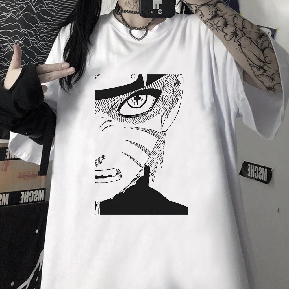 Camisa Mangá Anime Naruto Uzumaki Camiseta Masculina Feminina Branca