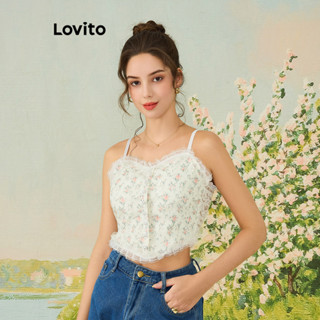 Lovito Casual Regata com Detalhe de Alface e Amarração Simples para Mulheres L77ED385