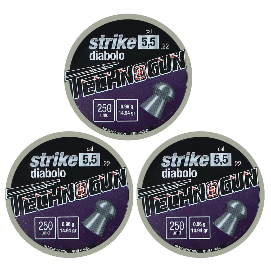 CHUMBINHO TECHNOGUN STRIKE DIABOLO 15,12 GR 250UN. 5.5MM - COMBO 03 LATAS em Oferta na Shopee