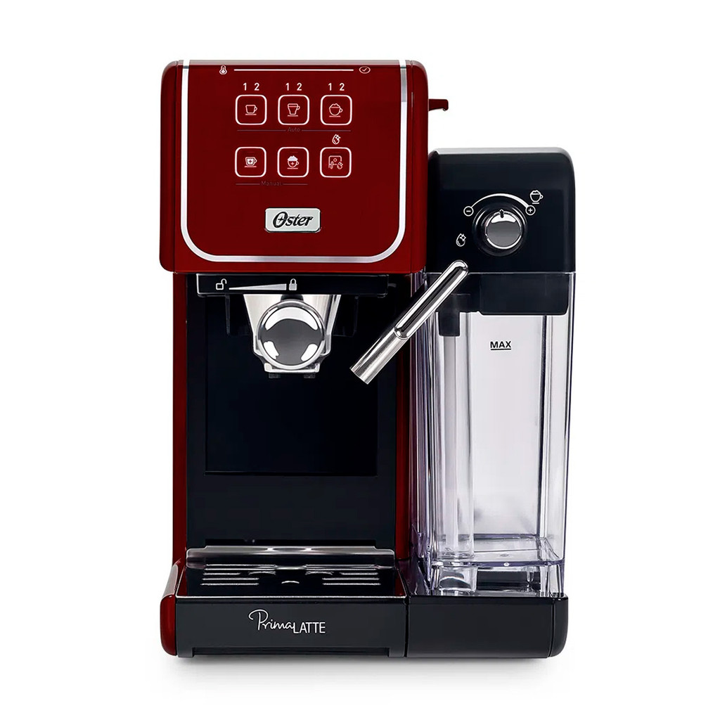 Cafeteira Elétrica Oster PrimaLatte Touch Red BVSTEM6801R 127v 2 Xicaras Painel Touch Filtro 19 Bar Pressão