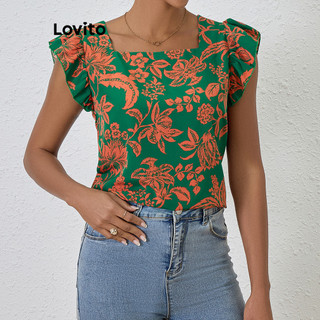 Lovito Blusa Boho Floral Ruffle Colorblock para Mulheres LBL20202 em Oferta na Shopee