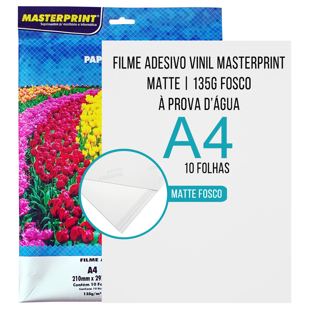 Vinil Adesivo Fosco Branco A4 135g À Prova D'Água Filme Adesivo PVC Matte com 10 Folhas Masterprint