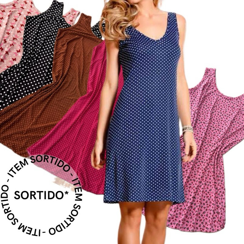 Camisola vestido mídi senhora regata verão malha fria kit revenda em Oferta na Shopee
