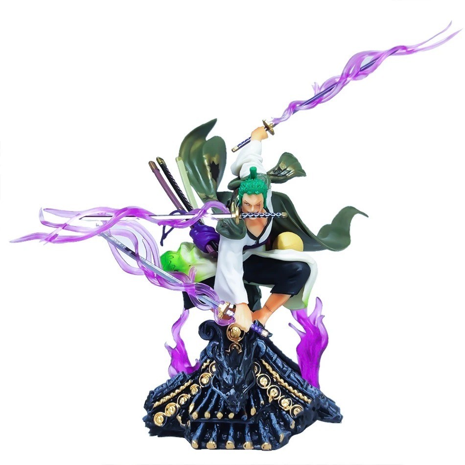 Action Figure Roronoa Zoro Estátua Com 3 Espadas no Telhado - 22cm - Anime One Piece Art - ENVIO IMEDIATO