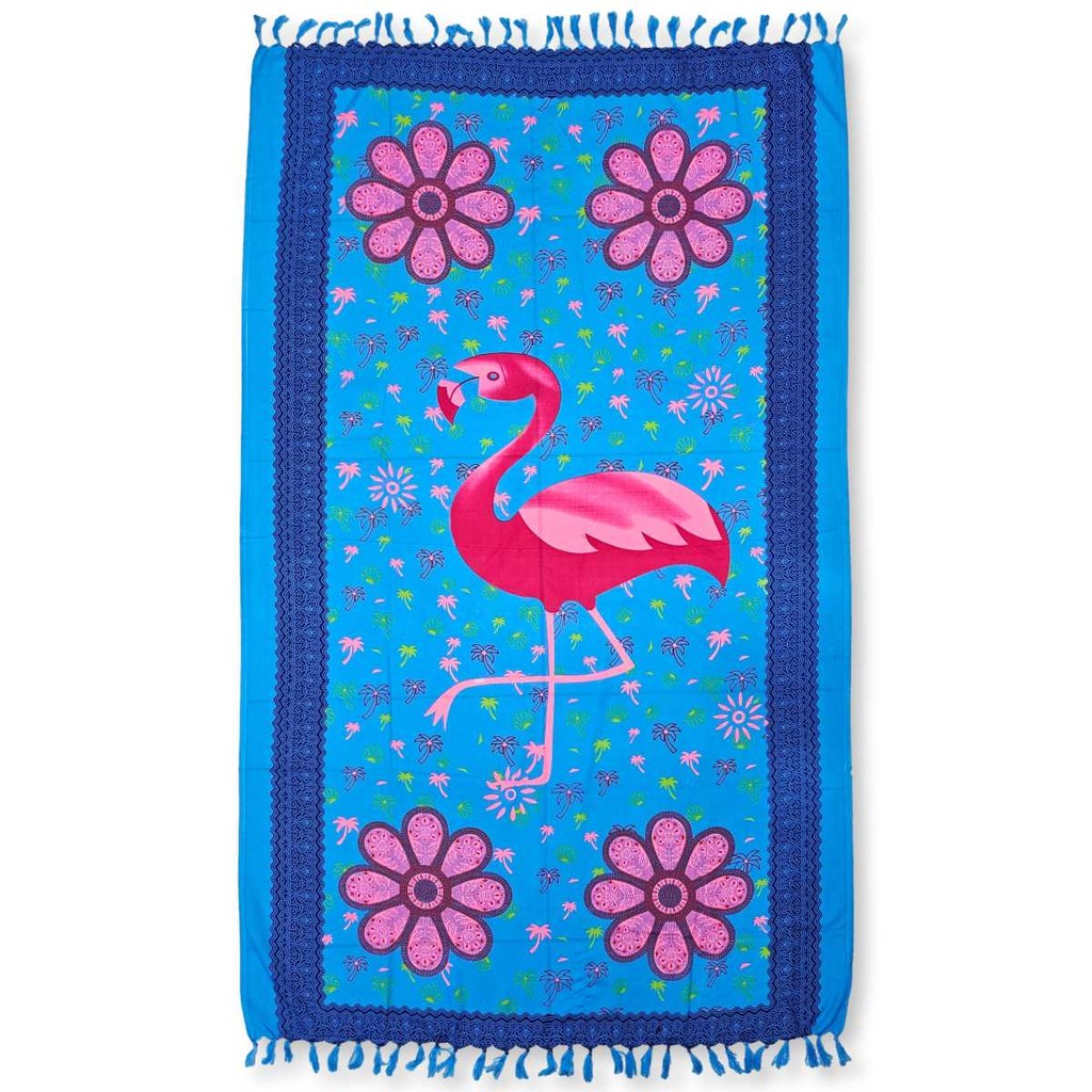 Canga Saída de Praia Viscose Estampa Flamingo com Folhas