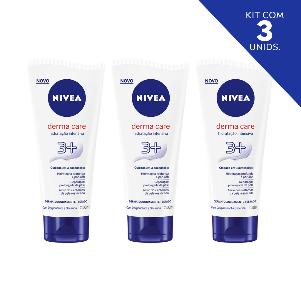 KIT NIVEA Loção Hidratante Derma Care 200ml - 3 UNIDADES