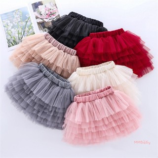 Mbaby-Criança Menina Malha Tutu Saia Cor Sólida Cintura Elástica Tule Ballet Dança Festa De Natal Palco A Linha em Oferta na Shopee