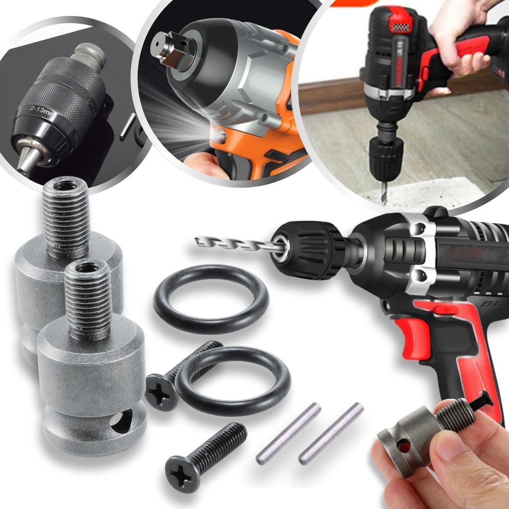 Kit 2 Haste Soquete Adaptador Quadrado 3/8 Pol com Anel Chave Impacto pra Mandril Rosca Fina 24 UNF