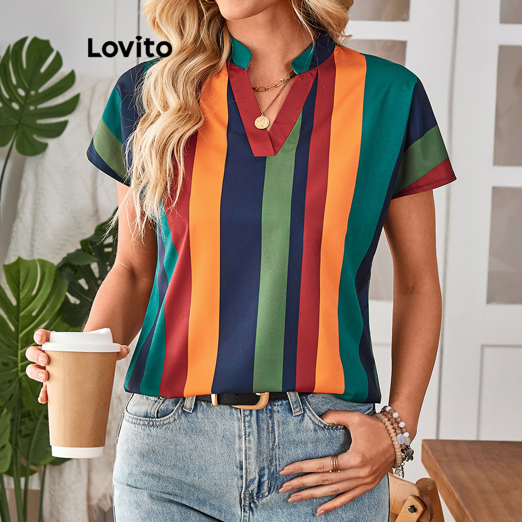 Lovito Blusa Casual listrada com estampa para mulheres  LBL19830 - Women Clothes