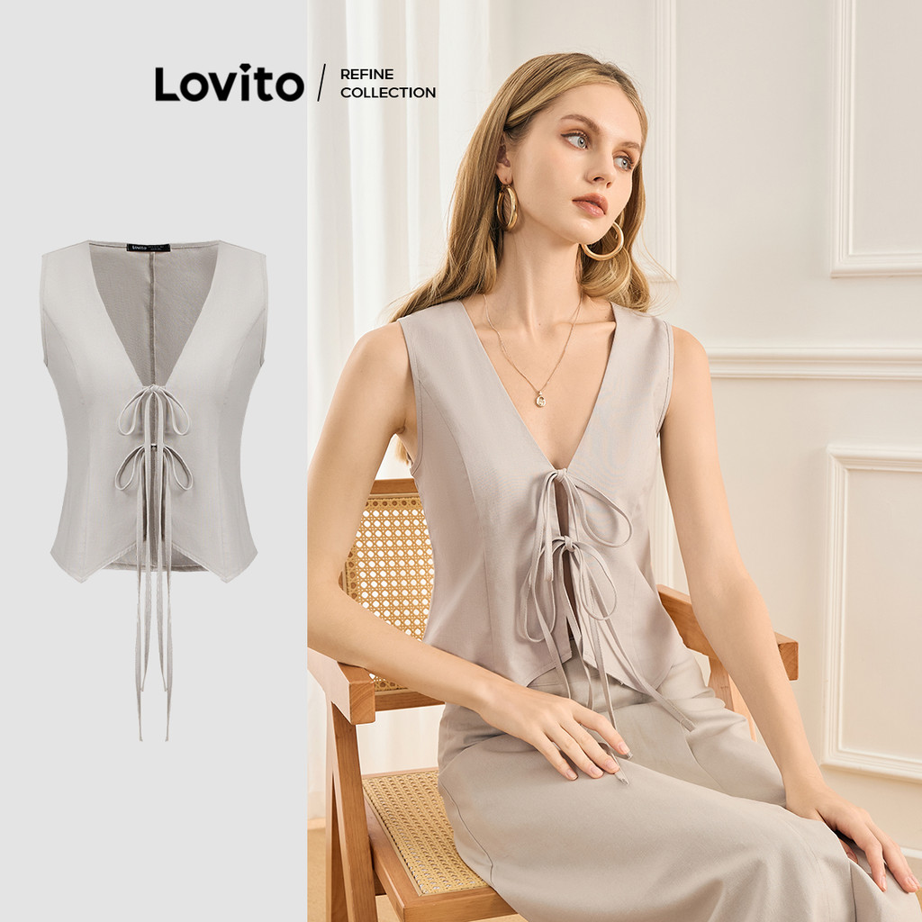 (Lovito Refine) Casual Simples Lace Up Tank Top para Mulheres L119AD113 - Women Clothes