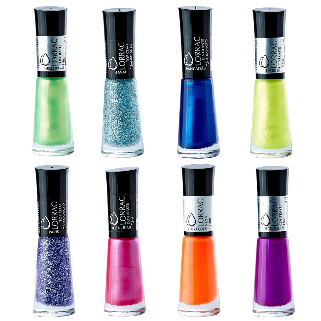 Kit Esmalte Carnaval Lorrac Top Coat Glitter Brilhante 8Unid
