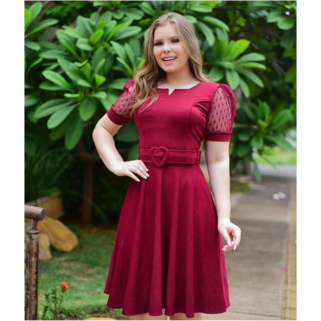 Vestido Midi Cinto Moda Evangélica Roupas Femininas Godê Rodado Social Promoção Barato Atacado