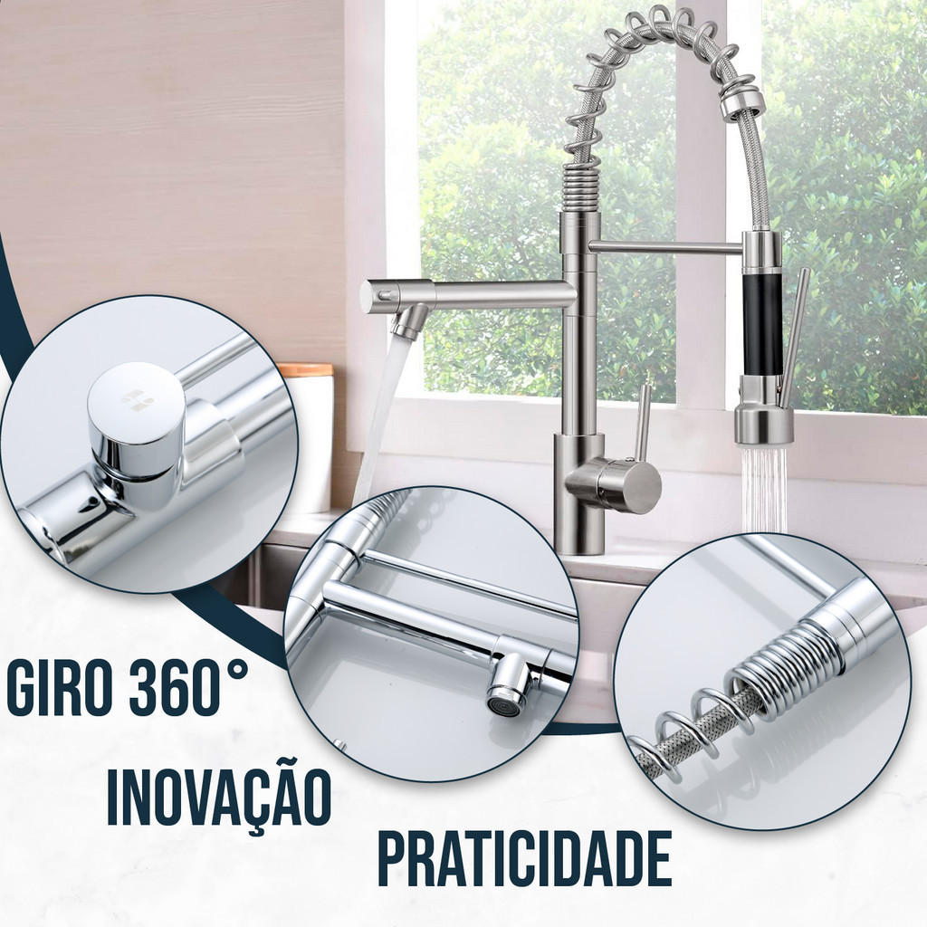 Torneira Cozinha Gourmet Monocomando Com Spray Extensor Torneira Gourmet Flexível Cozinha em Oferta na Shopee