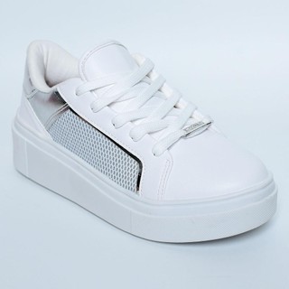Tênis Vizzano Flatform Tela Gliter Feminino - Branco e Prata em Oferta na Shopee